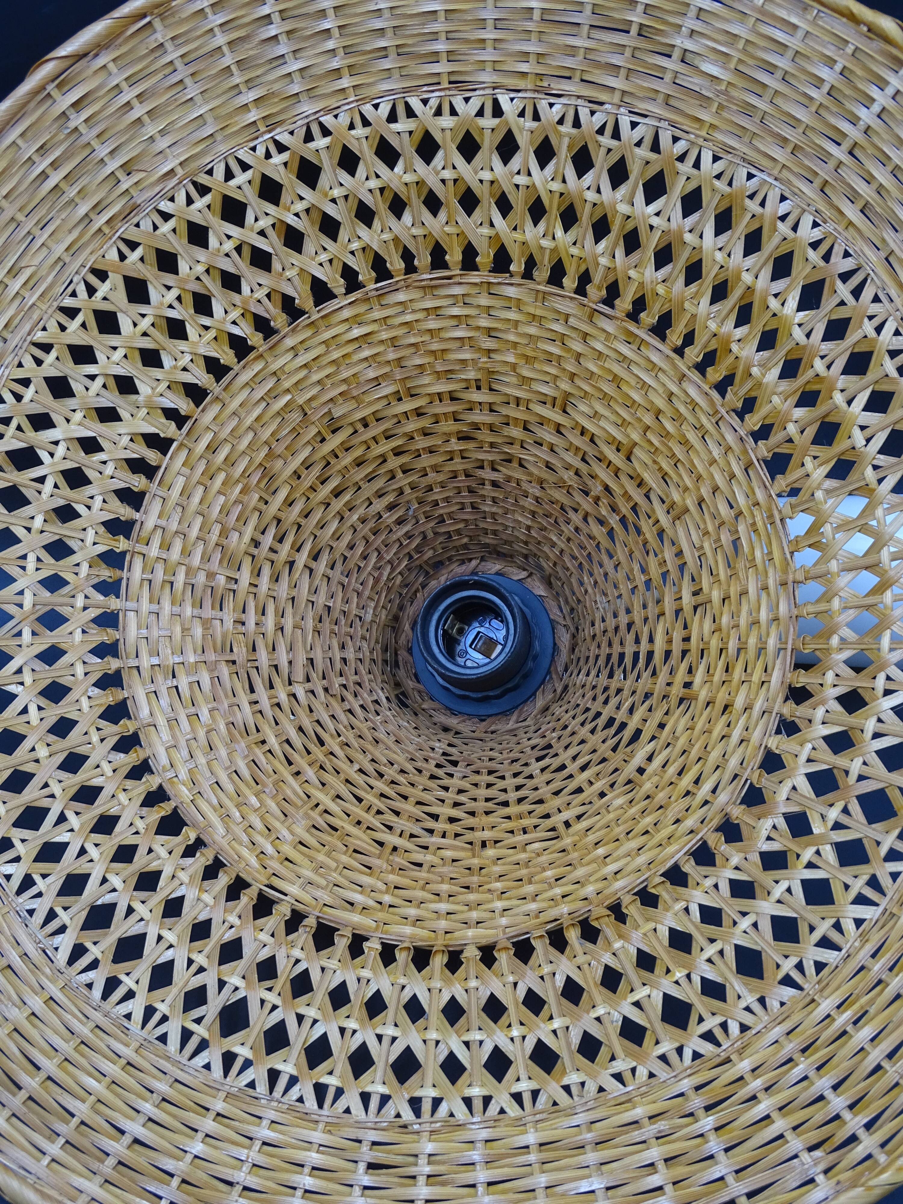 Rattan chandelier and lampshade - circa 1970