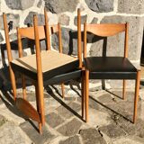 Set of 6 Danish chairs with black leatherette seats