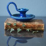 Mid Century Bitossi Aldo Londi Rimini Blue Chamber Candle Holder Painted in Blu