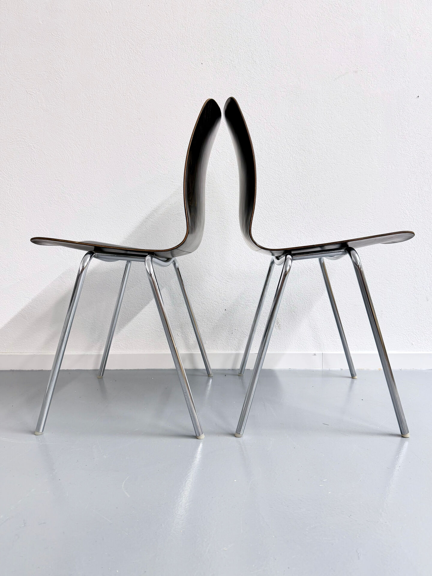 Set of 6 wooden and chrome chairs, Pagholz design from the 80s, vintage Pagwood.