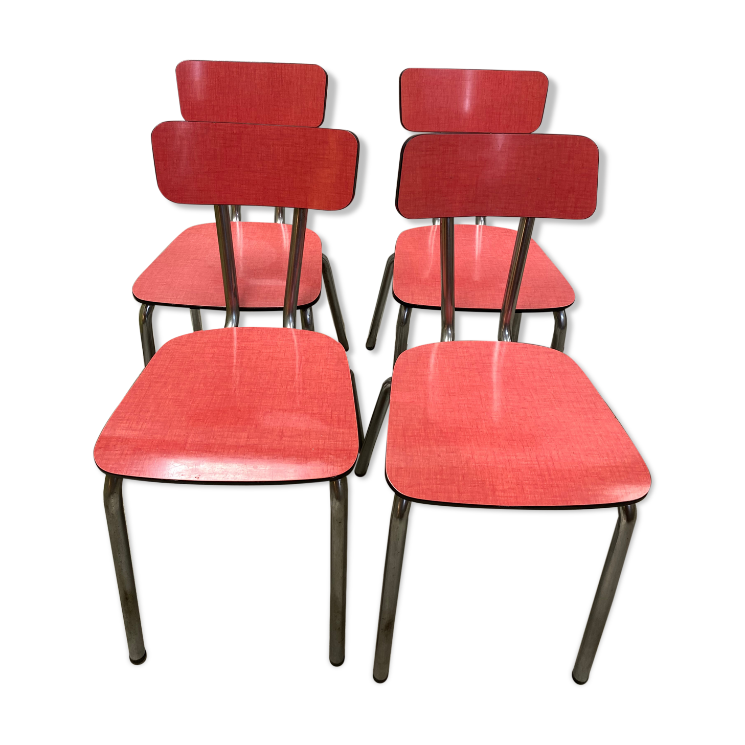 Suite of 4 red formica chairs