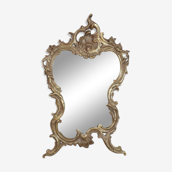 Ancien miroir biseauté et bronze style Louis XV 52x32 cm SB