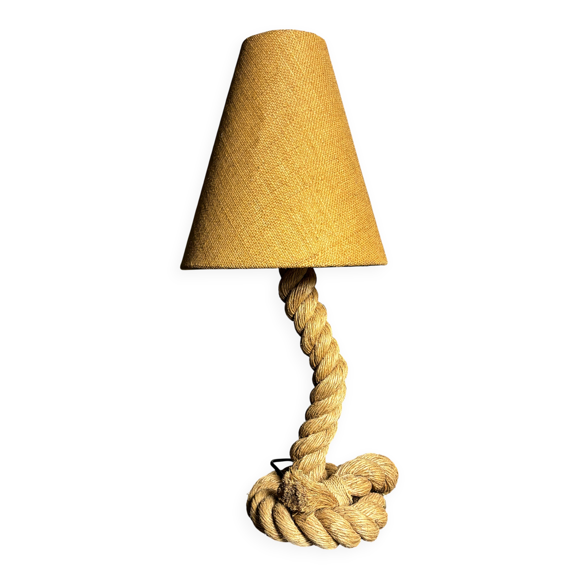 Midcentury French brutalist rope table lamp in the style of Audoux & Minet