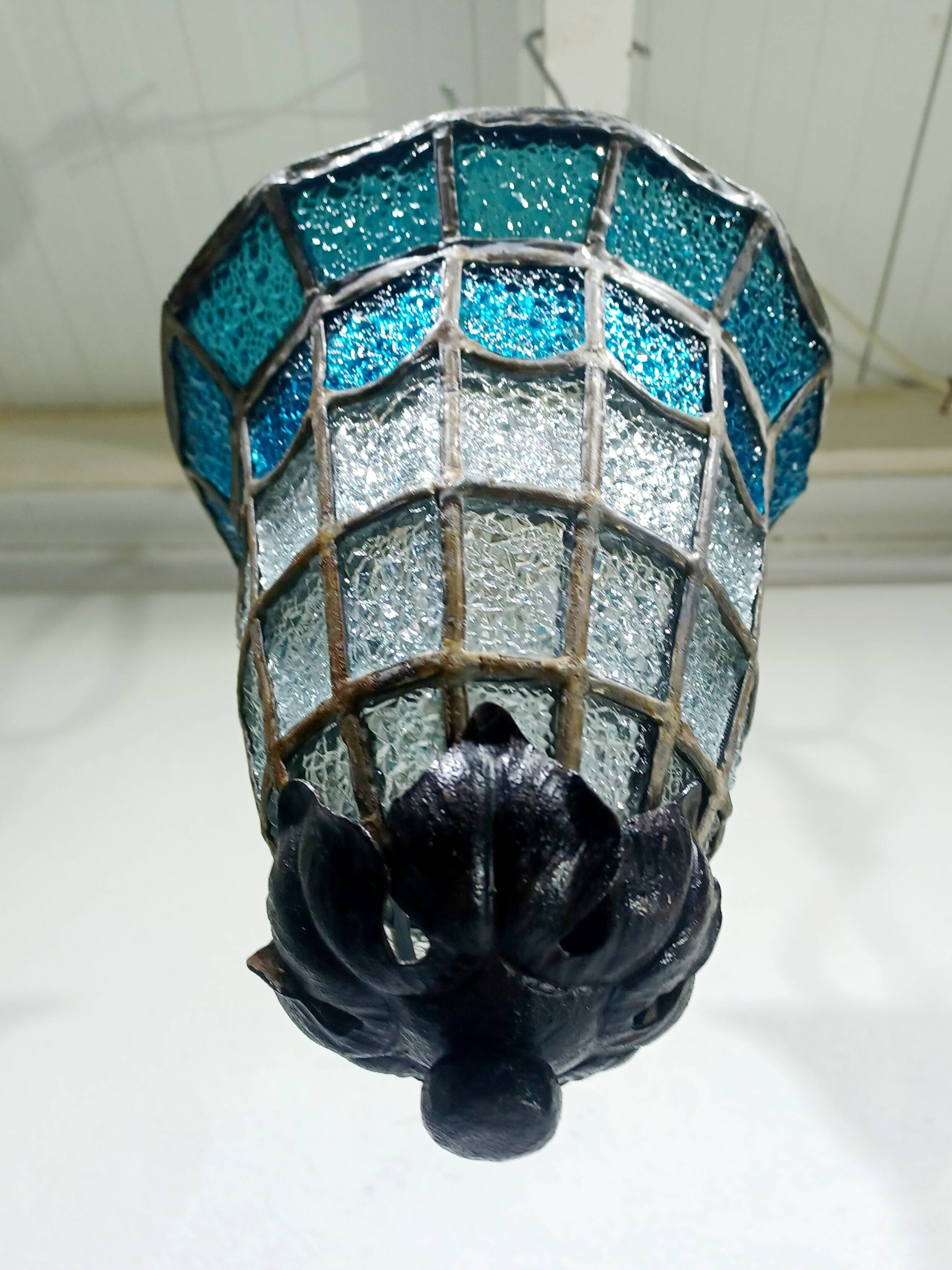 Blue glass pendant light