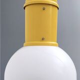 Industrial White Plexiglass and Yellow Varnished Aluminum Pendant, Italy