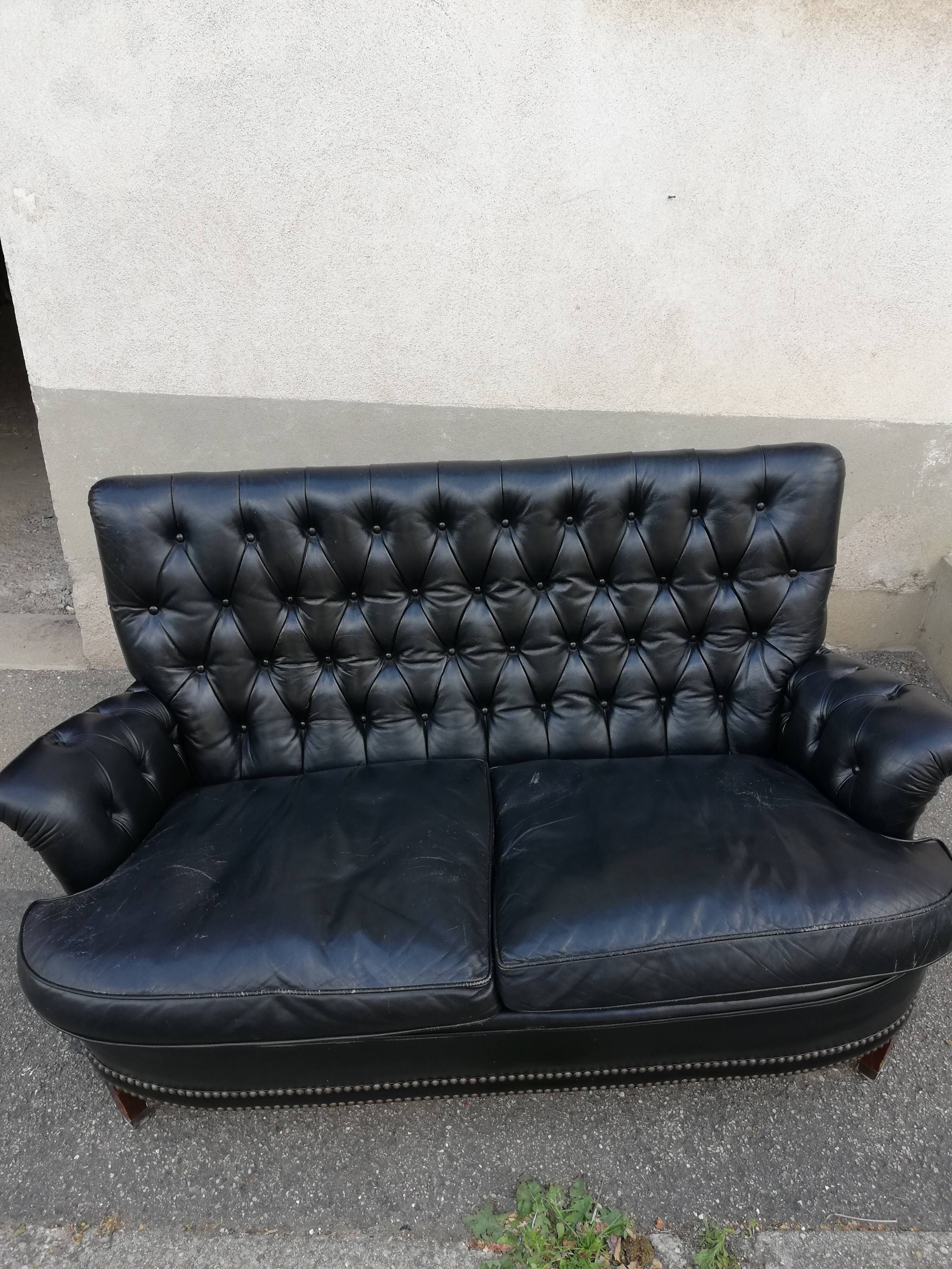 Black leather sofa 2 padded seats