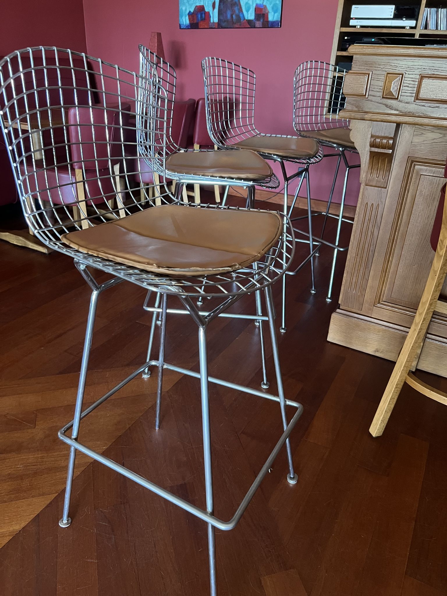 Lot de 4 tabouretls de bar Bertoia Knoll