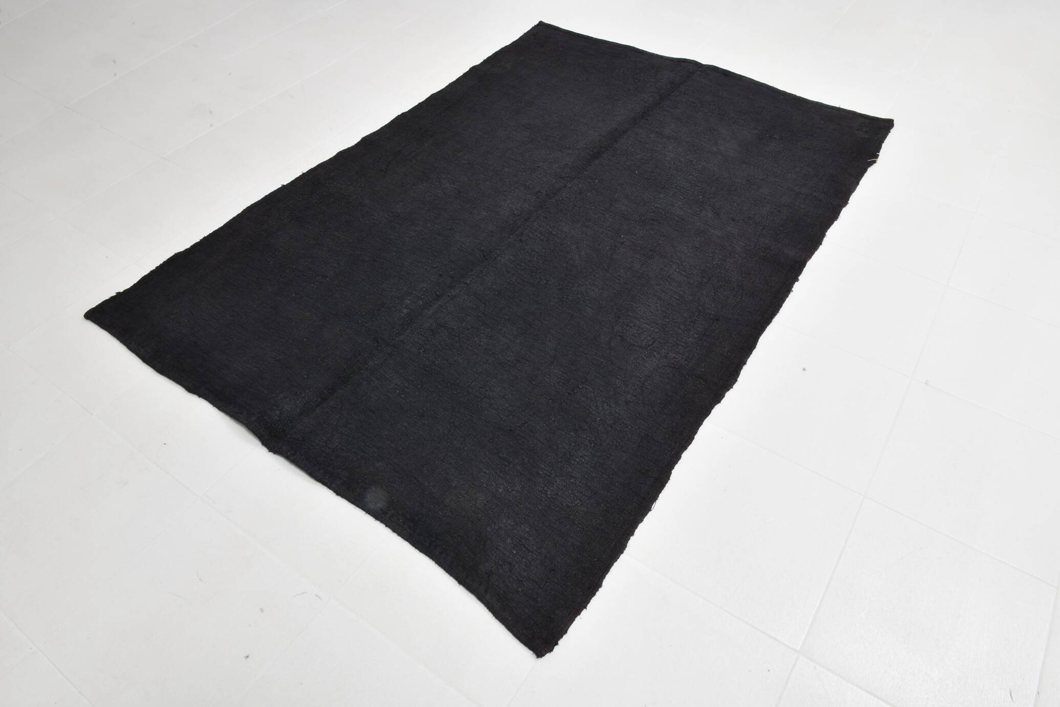 5x7 Dark Navy Blue Solid Turkish Vintage Kilim Rug For Bedroom, 156x223 Cm