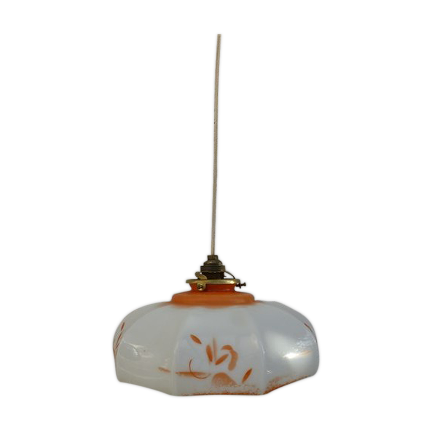 Hanging blown glass opaline glass of 1920s orange milk