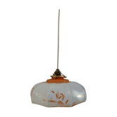 Suspension verre soufflé opaline verre de lait années 1920 orange