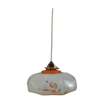 Hanging blown glass opaline glass of 1920s orange milk