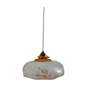 Suspension verre soufflé opaline verre de lait années 1920 orange