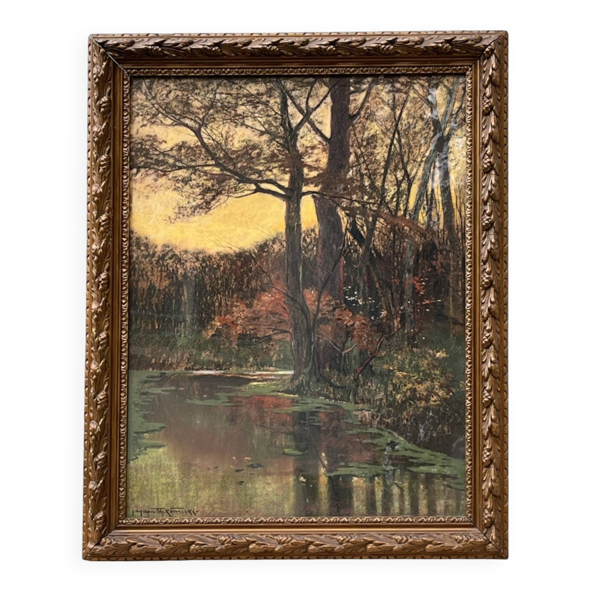 KOWALSKI Ivan, Pastel landscape river undergrowth signed early 20th century