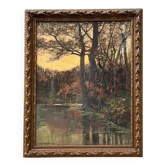 KOWALSKI Ivan, Pastel paysage rivière sous-bois signé début XXème
