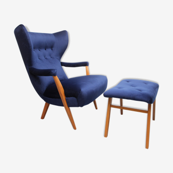 Fauteuil des années 1950 avec repose-pied