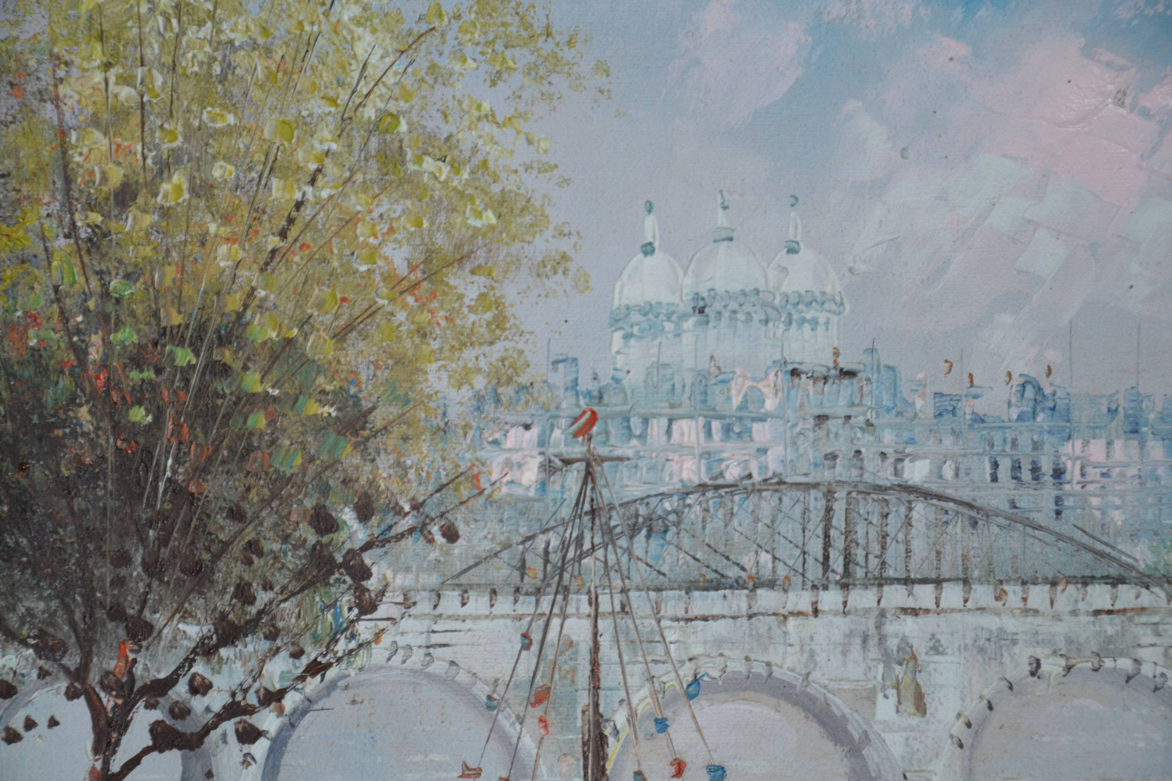 Ancien tableau Caroline Burnnet vue de Paris 1900