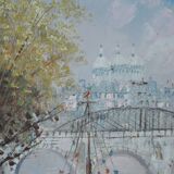 Ancien tableau Caroline Burnnet vue de Paris 1900