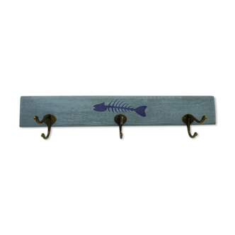 Wooden towel holder Patères Metal Edges Fish Deco Marine Spirit brocanteespritdantan