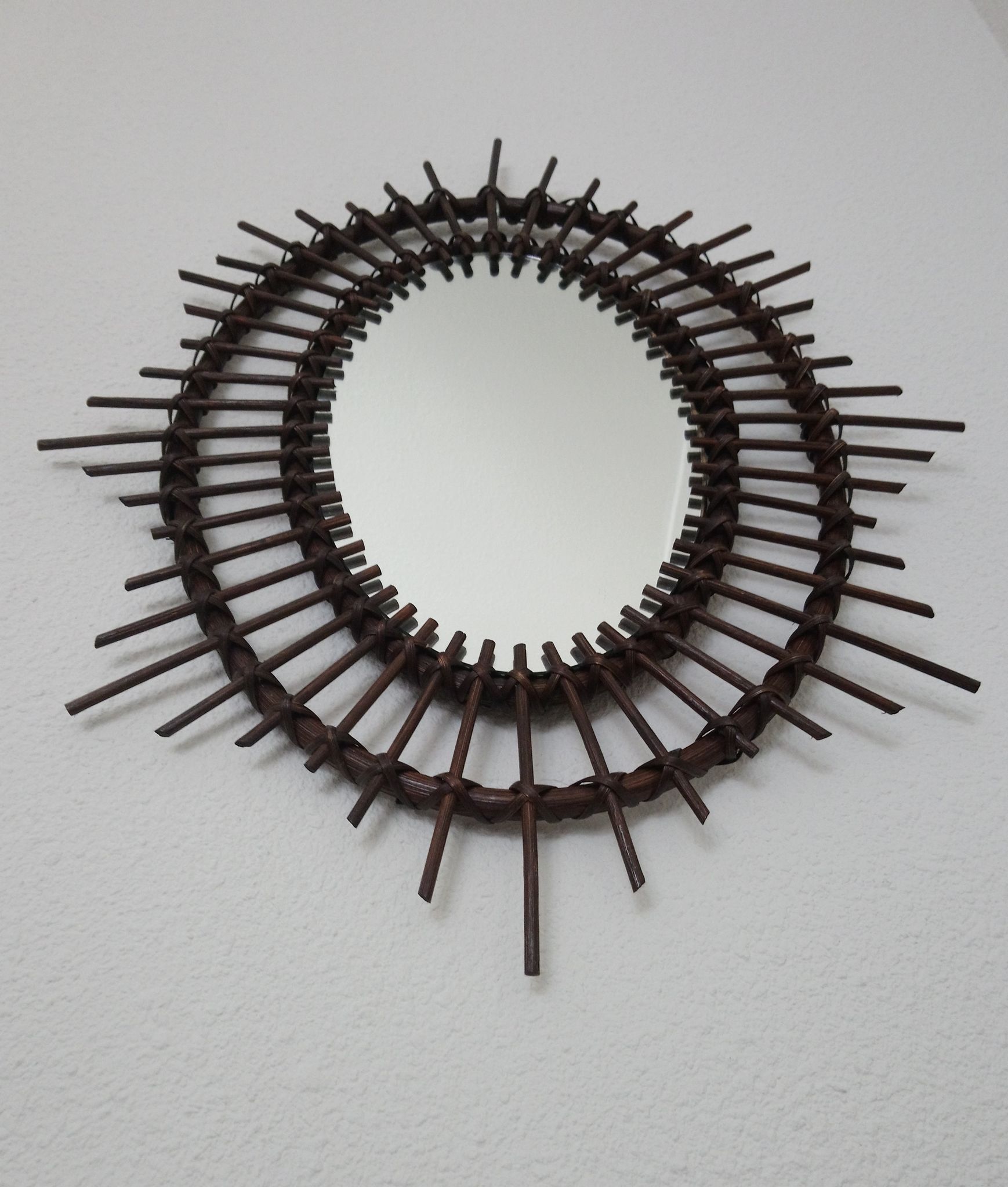 Dark rattan Sun mirror 64X52cm years 70