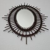 Dark rattan Sun mirror 64X52cm years 70