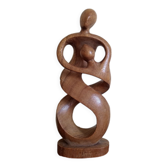 Wood sculpture Maurice Tavernier (1926 - 2018) couple entwined 30.5 x 11 cm