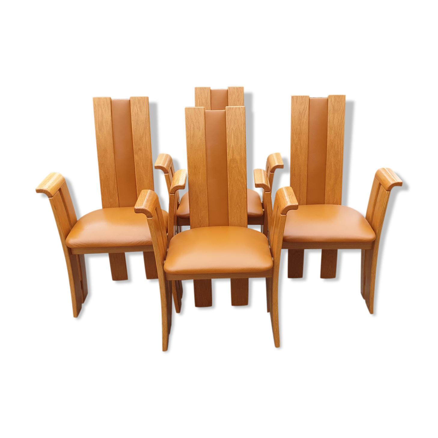 4 fauteuils de table design bois et cuir