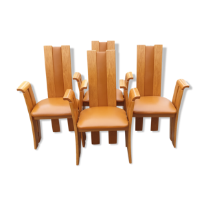 4 fauteuils de table - cuir bois
