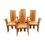4 fauteuils de table design bois et cuir