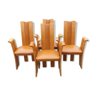 4 wooden and leather design table chairs