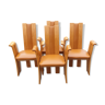4 fauteuils de table design bois et cuir