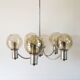 Five-branched chandelier, in chrome and smoked glass globes, Design, 1970