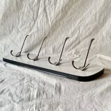 Vintage wall coat rack in white Formica - 4 cast aluminum coat hooks