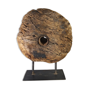 Ancienne roue de poulie en bois