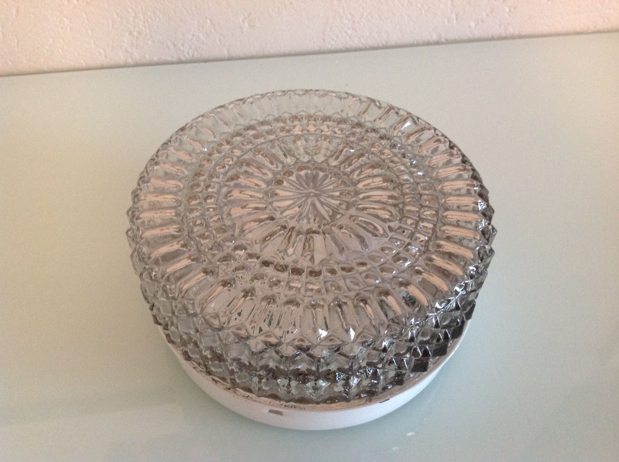 Round ceiling lamp in structured glass vintage 60s-70s