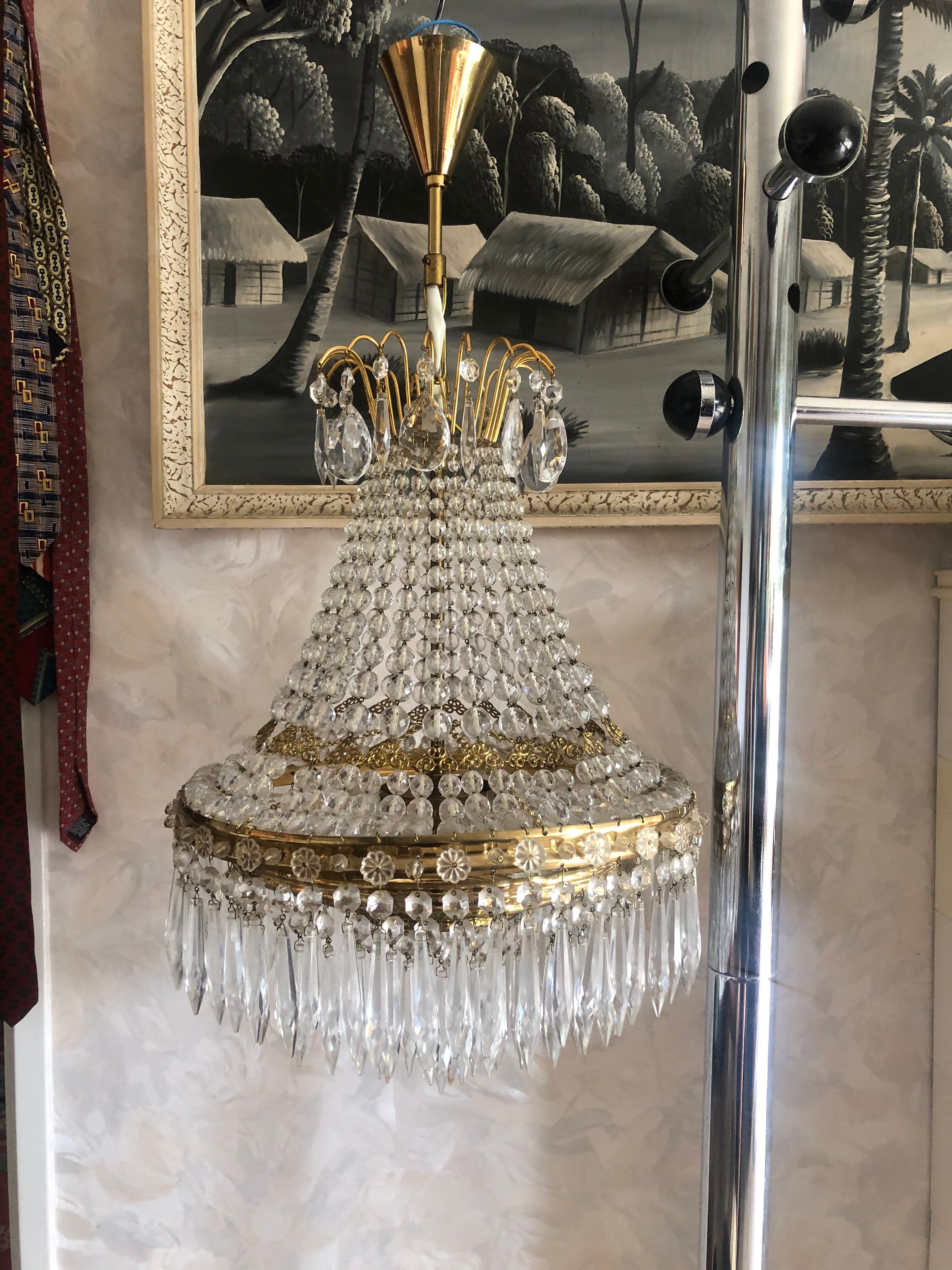 Crystal and brass chandelier