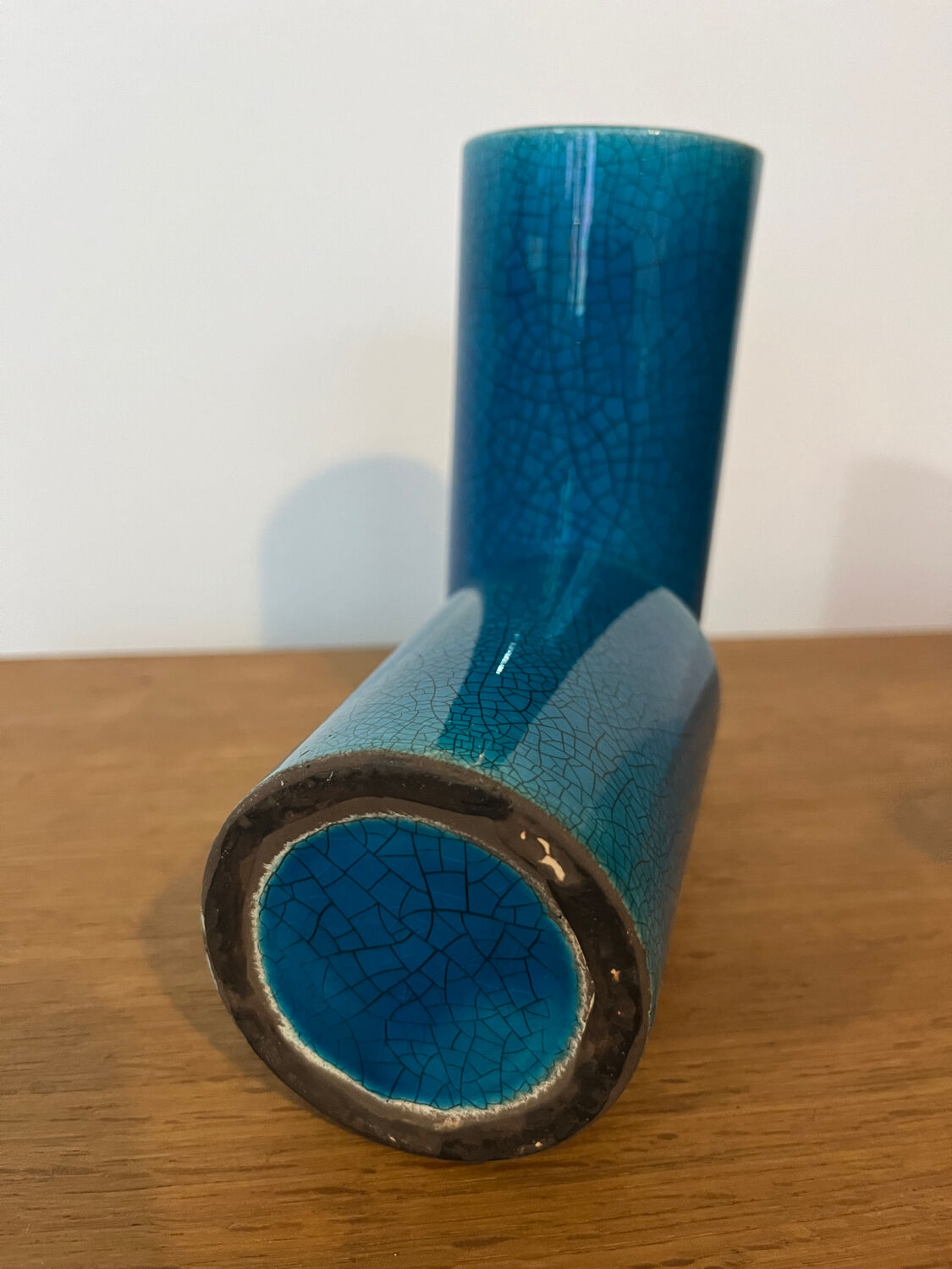 Paire de vases céramique turquoise style Lachenal