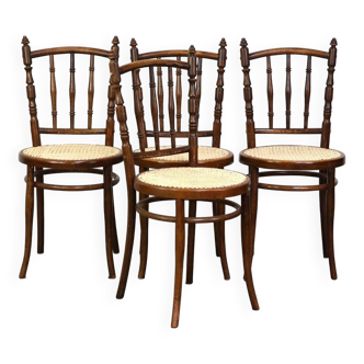 Set of 4 very charming antique Thonet bistro chairs with new matte seats