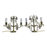 Paire de lampes girandoles en bronze et cristal