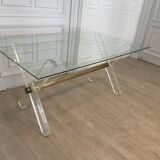 Table in plexiglass gold metal and beveled glass 1970s