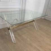 Table en plexi métal doré et verre biseauté 1970s