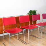 Ensemble de 4 chaises tubulaires en croute de cuir Rouge Italy, Design,1970