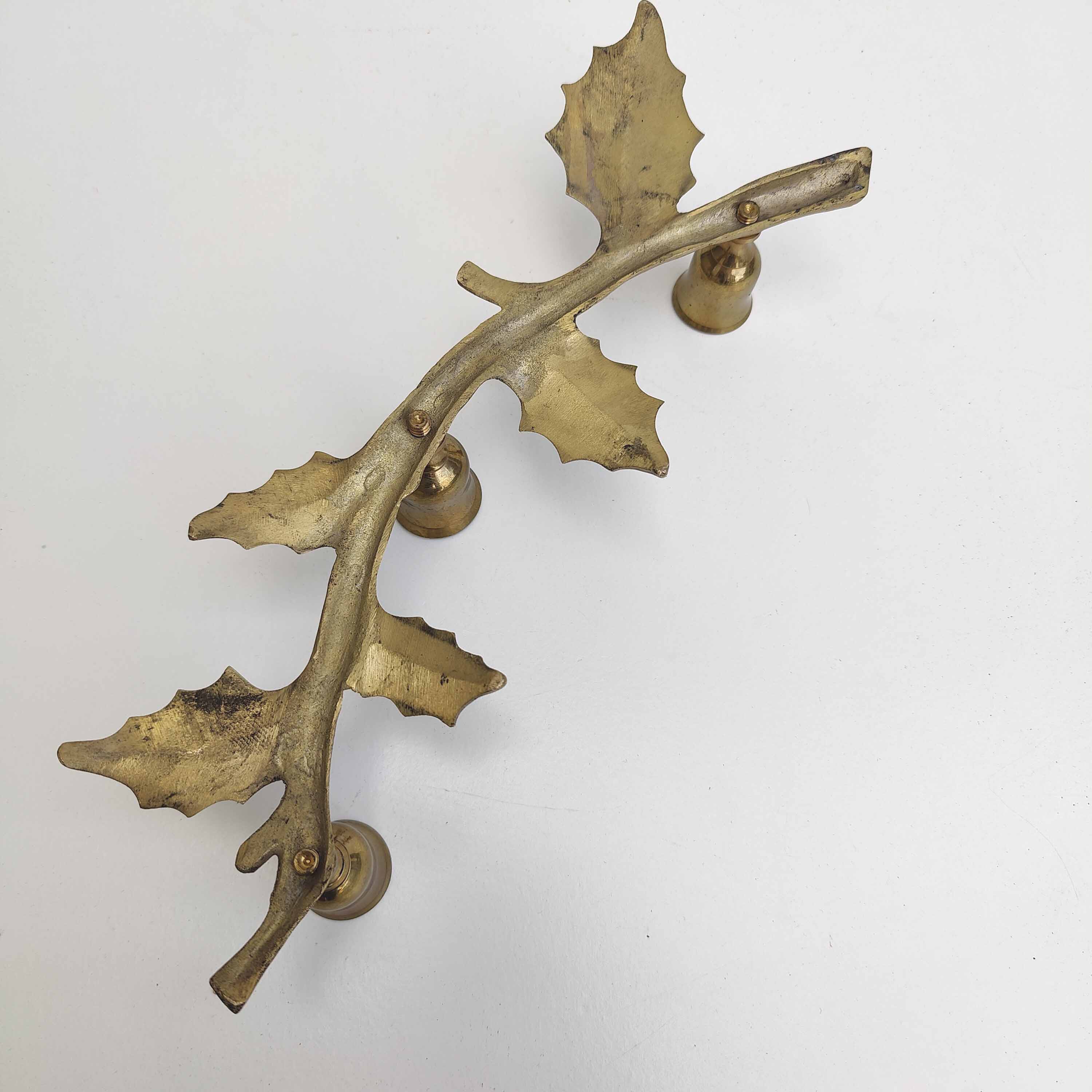 Brass "holly leaves" candle holder for 3 candles
