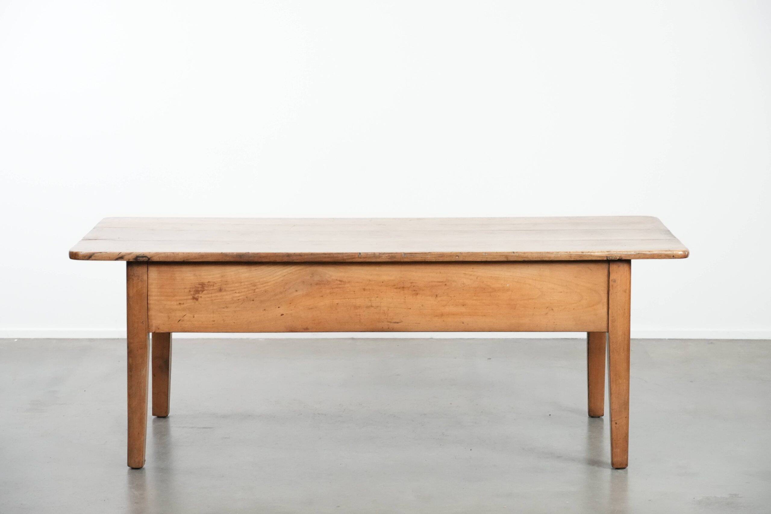 Fantastic antique French coffee table made of fruitwood with two drawers
