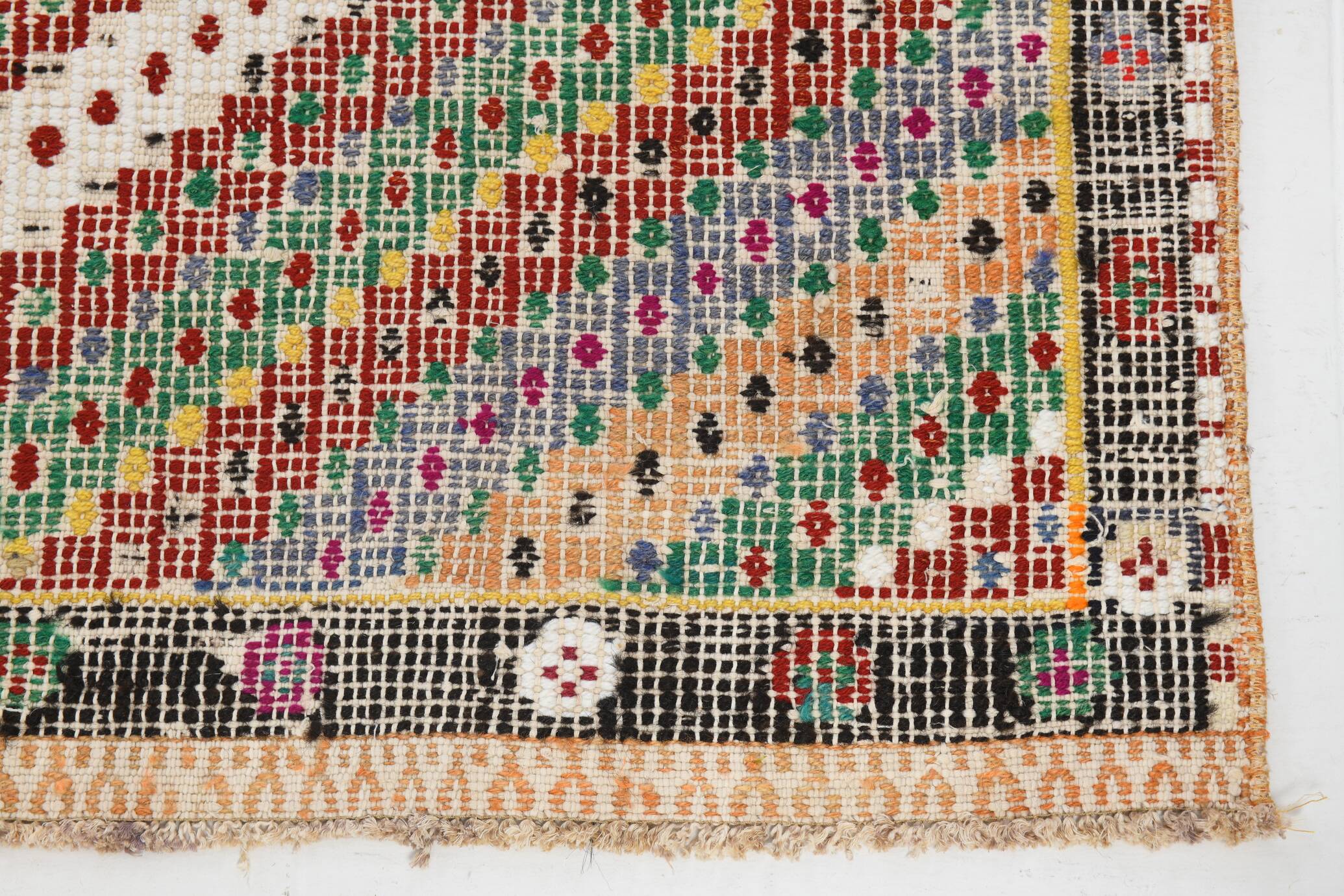 4x8 Green & Beige Vintage Kilim Rug, 133x253Cm