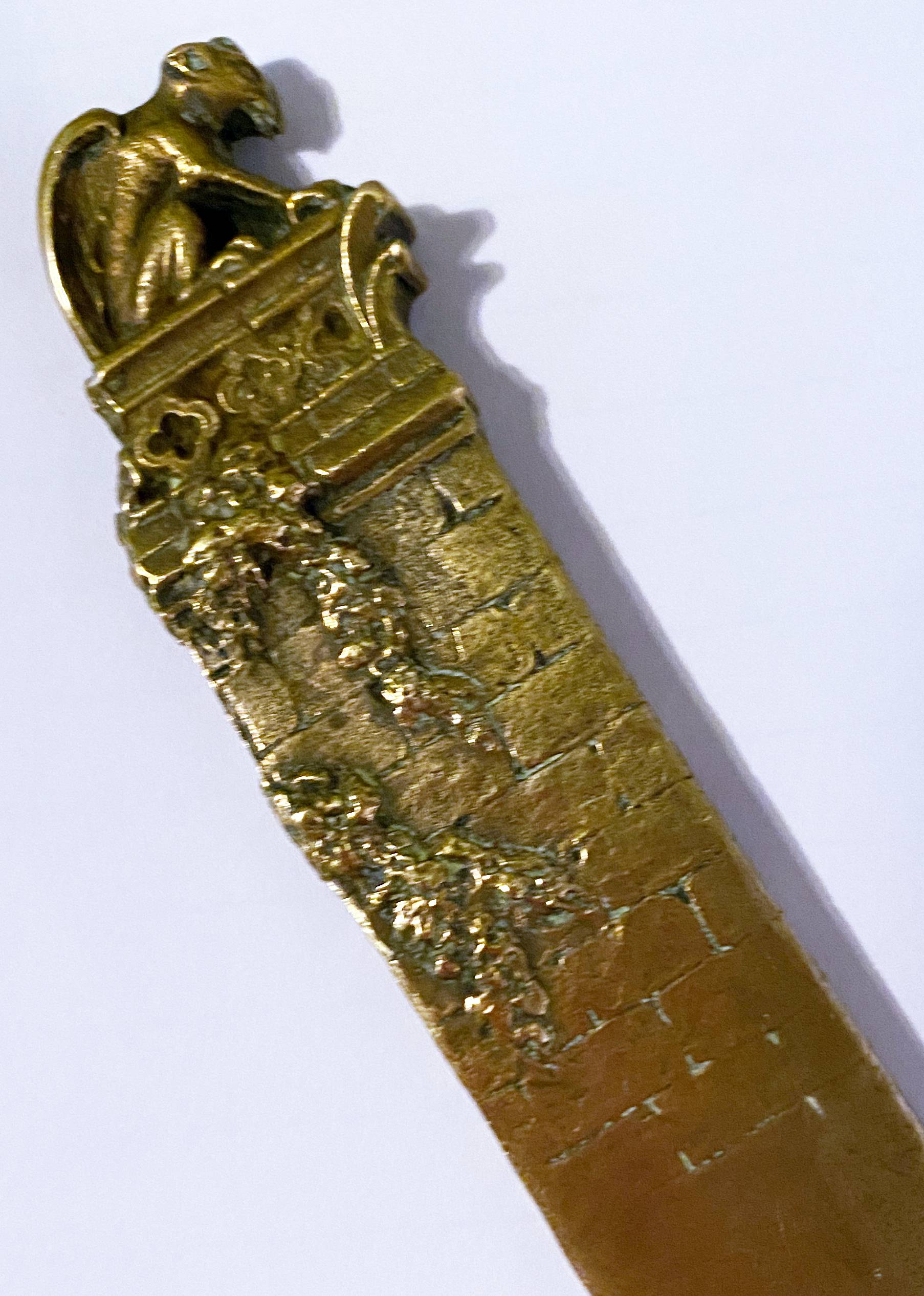 Paper cut opens letter bronze gothic gargoyle signed M. Arvisonet