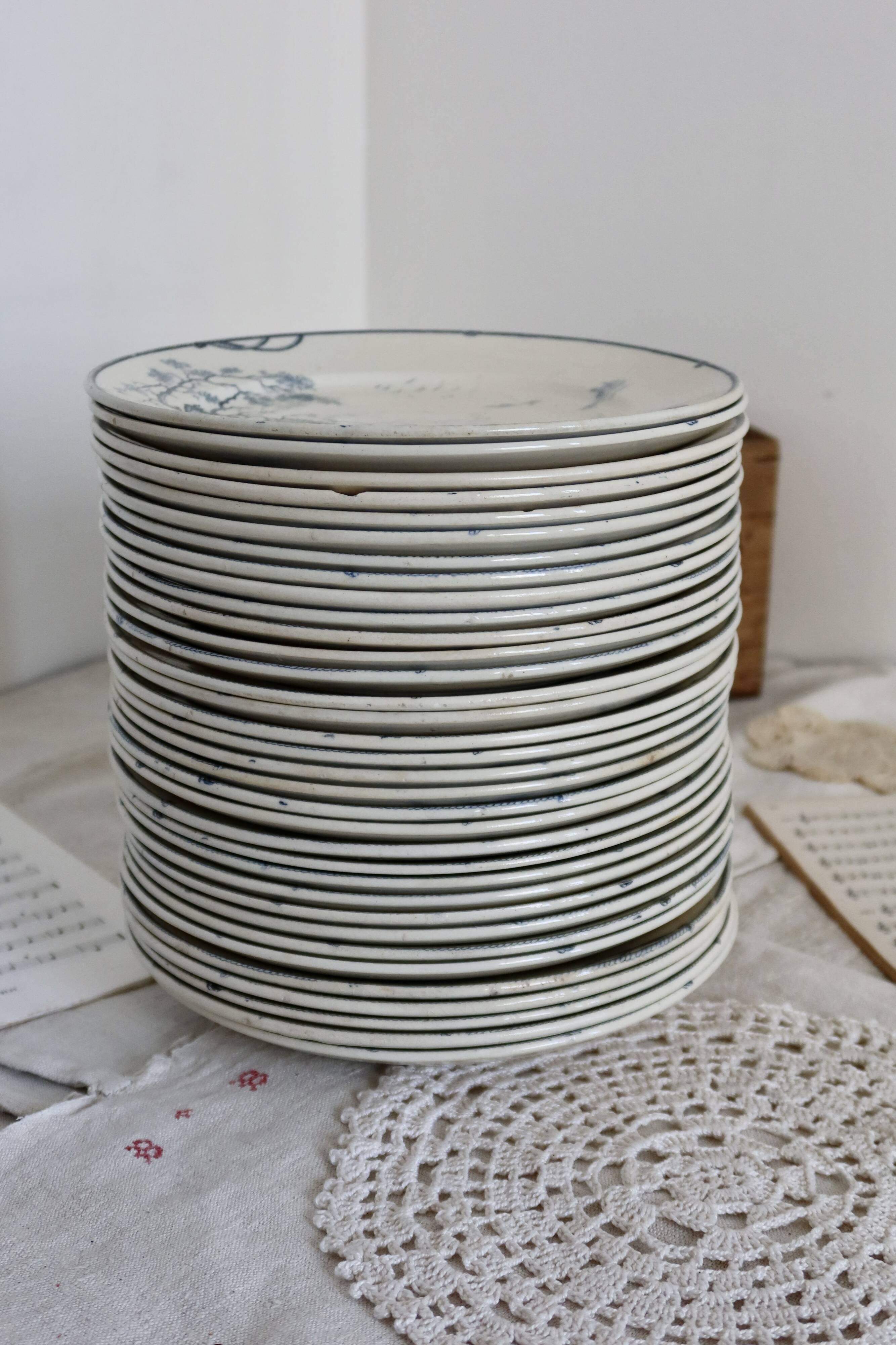 Table service 63 pieces Gien earthenware 19th century Marines model