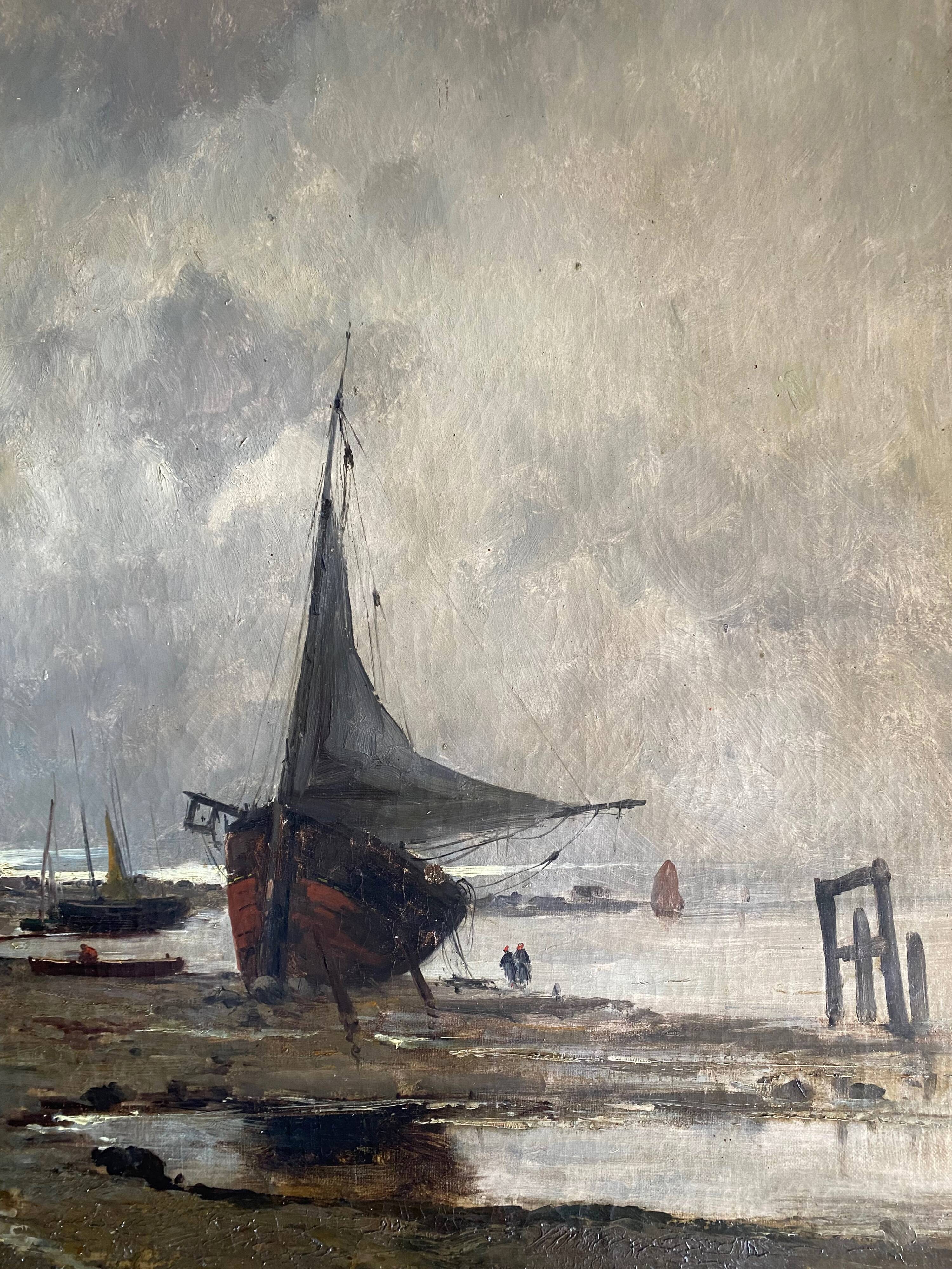 Table HST full XIX° "Boats at low tide" Honoré Nafraicheur