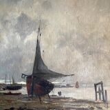 Table HST full XIX° "Boats at low tide" Honoré Nafraicheur