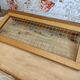 Vintage wall coat rack in light wood 4 double hooks in matt metal mesh hat holder