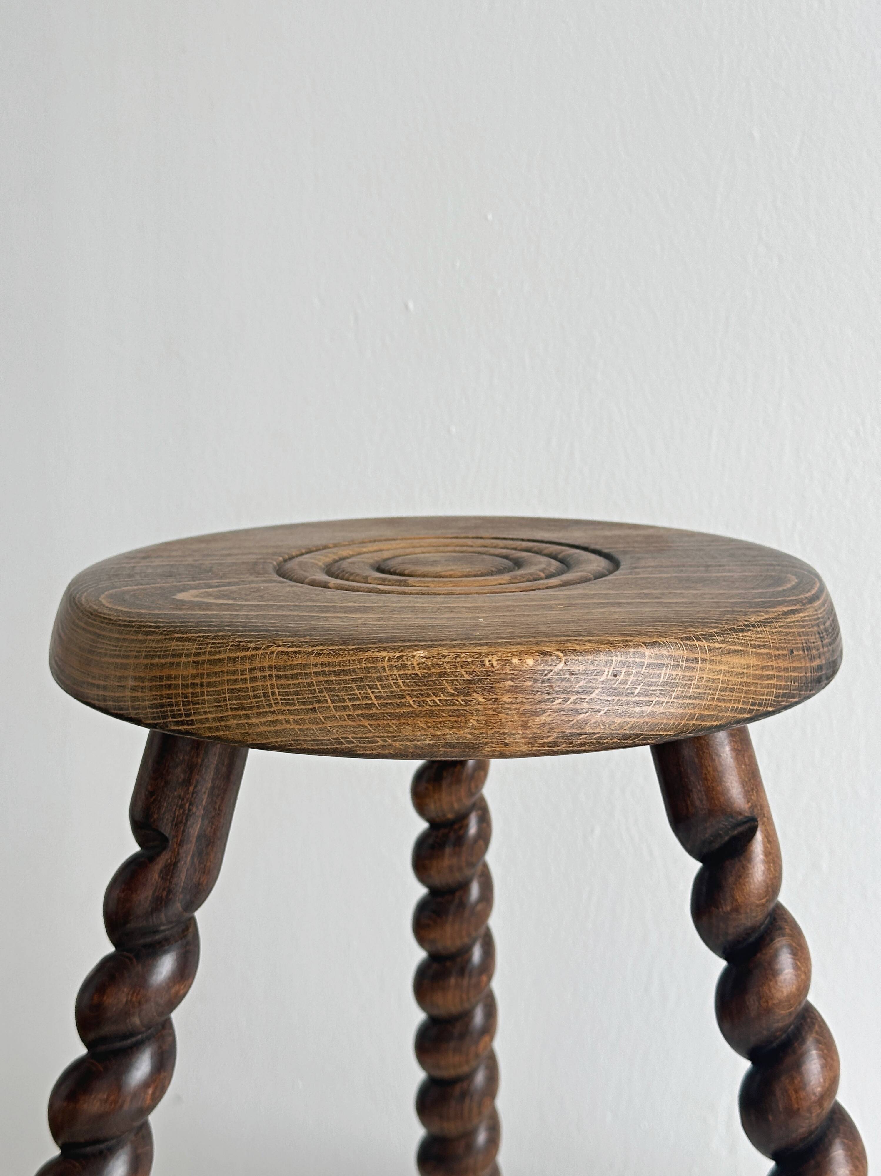 Antique turned wooden tripod stool